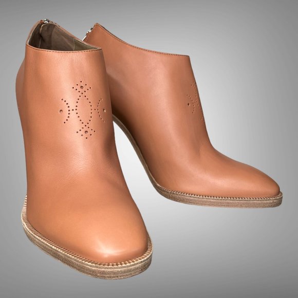 HERMES OLGA CALF LEATHER NATURAL BOOTIES ANKLE BOOTS SHOES EU 40 HEELS - Picture 16 of 16